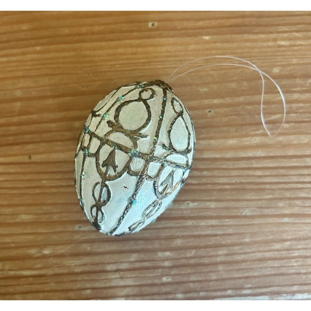 Decorative Hand-Painted Egg Ornament With Intricate Gold & Glitter Design